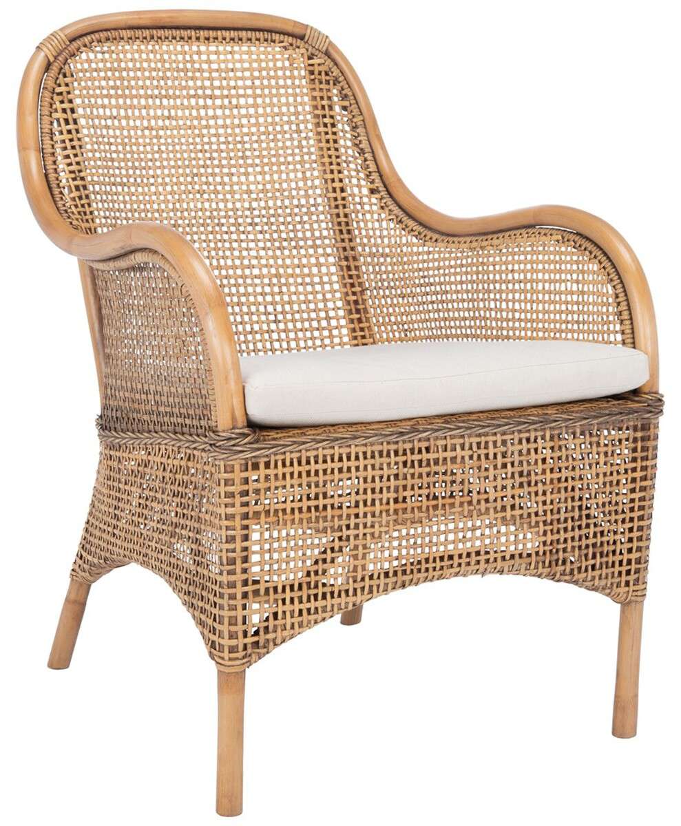 Safavieh Charlie Rattan Accent Chair W/ Cushion - Dark Natural - Image 2