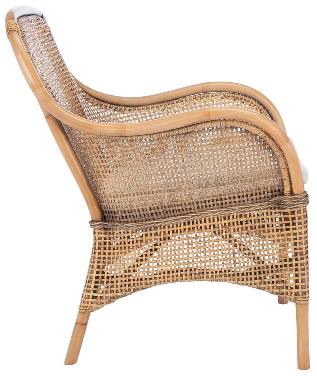 Safavieh Charlie Rattan Accent Chair W/ Cushion - Dark Natural - Image 3
