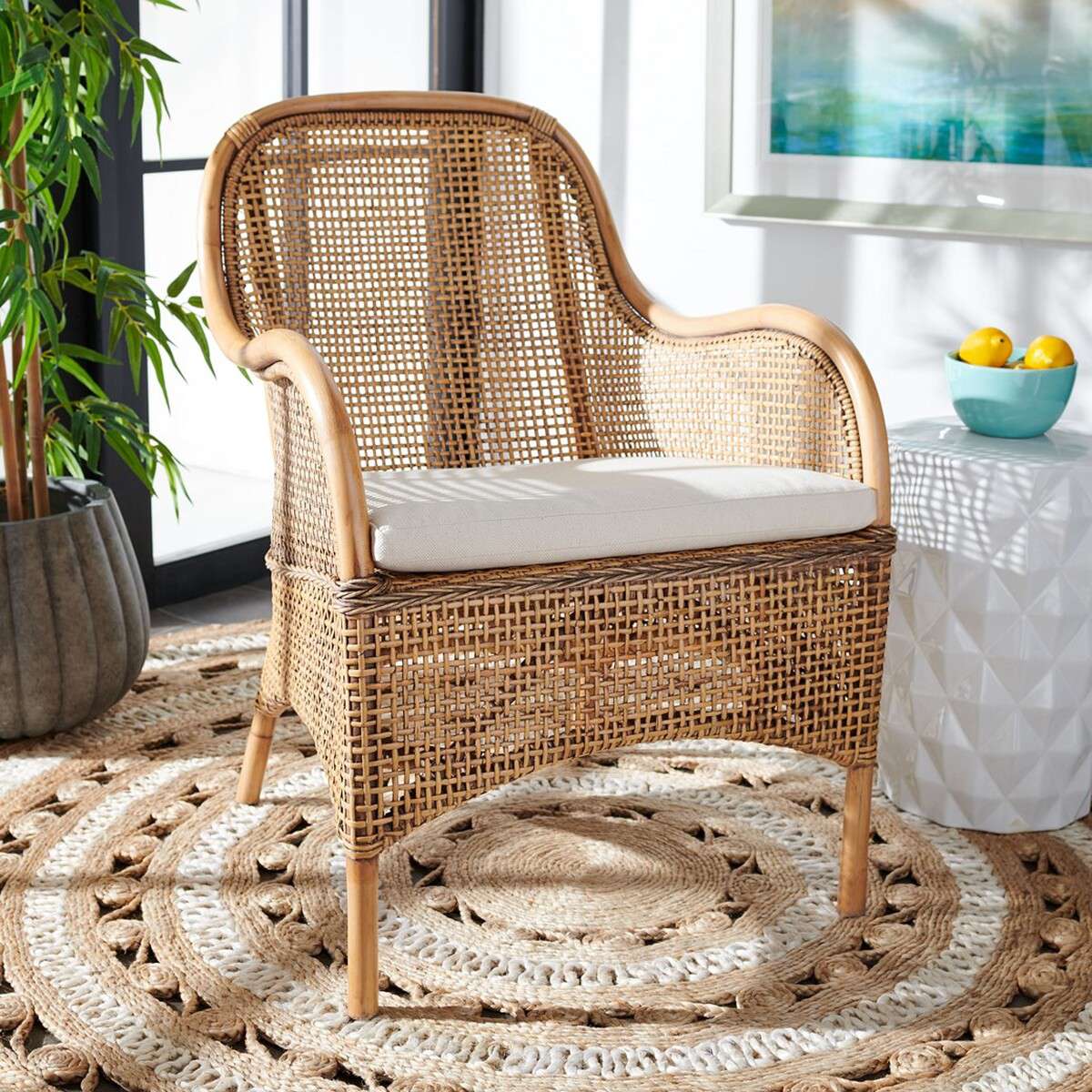 Safavieh Charlie Rattan Accent Chair W/ Cushion - Dark Natural - Image 4