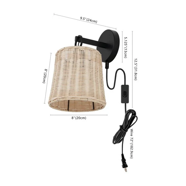 Safavieh Ciaran, 9.5 Inch, Natural/Black, Rattan/Iron Wall Sconce Set Of 2? Set Of 2 - Black - Image 2