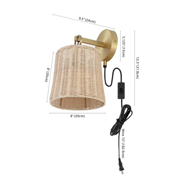 Safavieh Ciaran, 9.5 Inch, Natural/Brass, Rattan/Iron Wall Sconce Set Of 2? Set Of 2 - Brass - Image 2