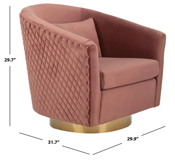 Safavieh Clara Quilted Swivel Tub Chair - Dusty Rose - Image 3