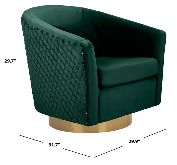 Safavieh Clara Quilted Swivel Tub Chair - Emerald - Image 3