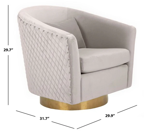 Safavieh Clara Quilted Swivel Tub Chair - Pale Taupe - Image 3