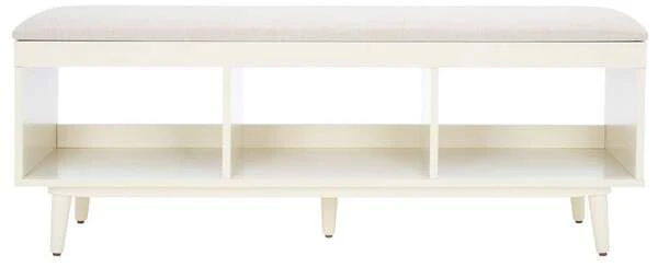 Safavieh Cricket Open Shelf Bench W/ Cushion - Cream Linen - Image 2