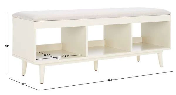 Safavieh Cricket Open Shelf Bench W/ Cushion - Cream Linen - Image 4