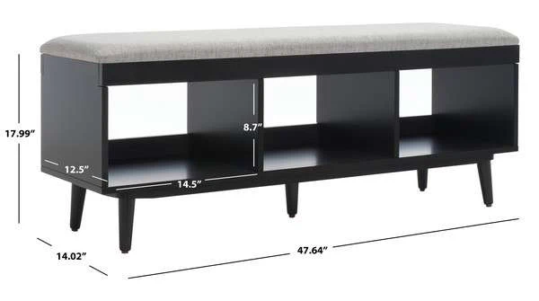 Safavieh Cricket Open Shelf Bench W/ Cushion - Gray Linen - Image 4
