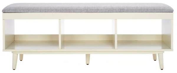 Safavieh Cricket Open Shelf Bench W/ Cushion - Gray Linen - Image 2