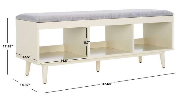 Safavieh Cricket Open Shelf Bench W/ Cushion - Gray Linen - Image 4