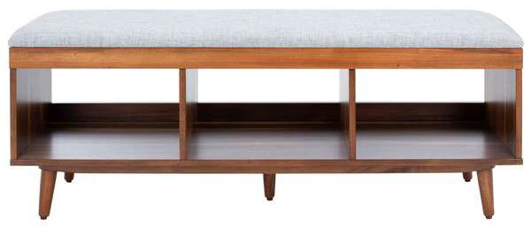 Safavieh Cricket Open Shelf Bench W/ Cushion - Gray Linen - Image 2