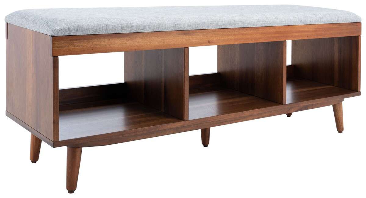 Safavieh Cricket Open Shelf Bench W/ Cushion - Gray Linen - Image 3