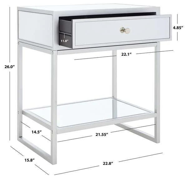 Safavieh Cyra 1 Drawer Mirrored Accent Table - Silver - Image 3