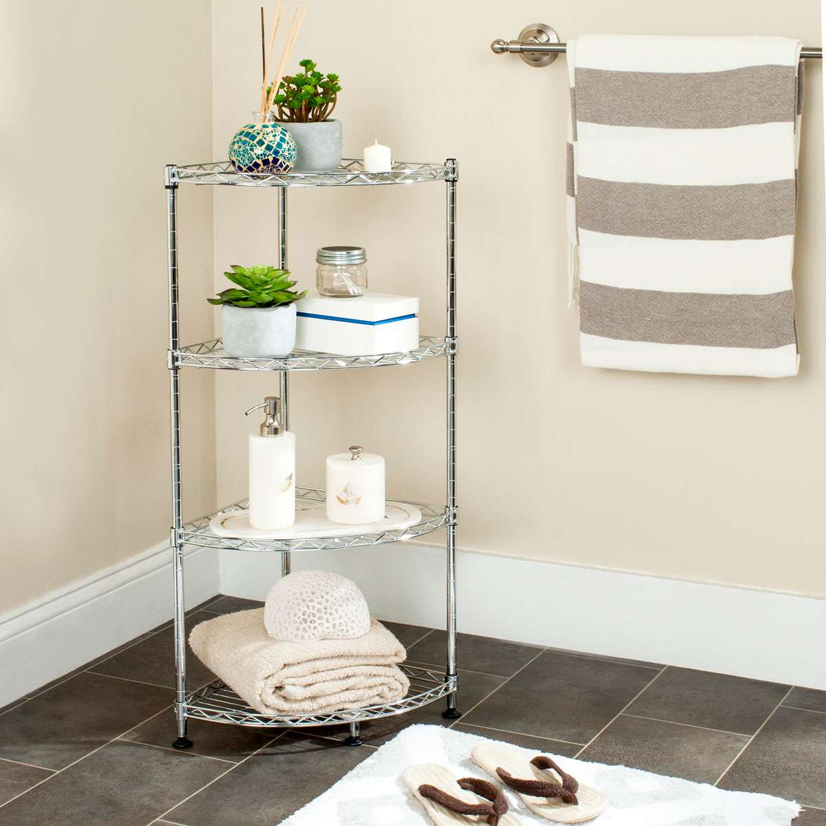Safavieh Damaris 4 Tier Chrome Wire Corner Rack (11.8 In. W X 11.8 In. D X 31.5 In. H) - Chrome - Image 4