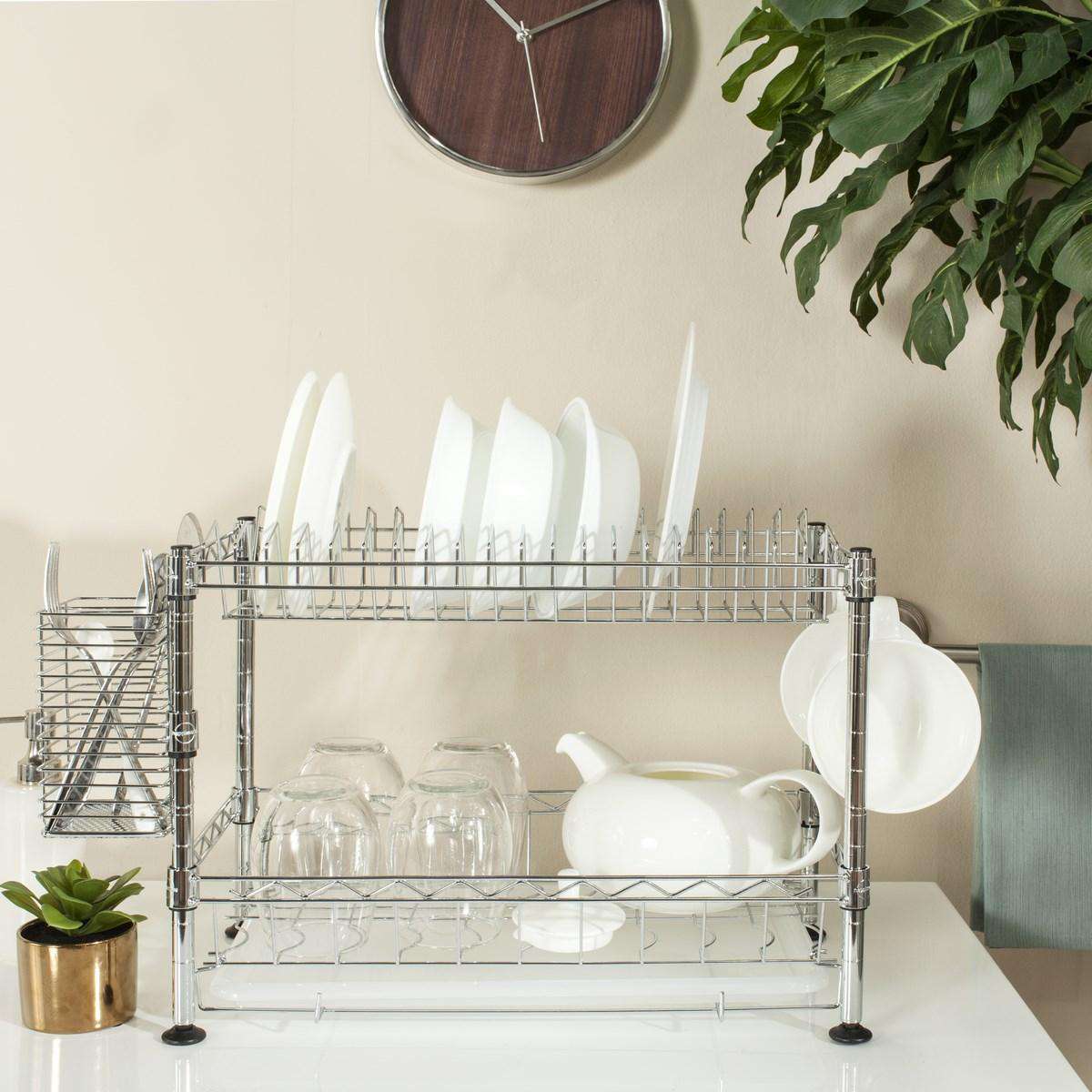 Safavieh Darina Adjustable Chrome Wire Dish Rack (17.7 In. W X 9.8 In. D X 11.8 In. H) - Chrome - Image 3