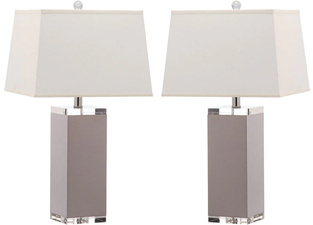 Safavieh Deco 27-Inch H Leather Table Lamp Set Of 2 - Grey - Image 2
