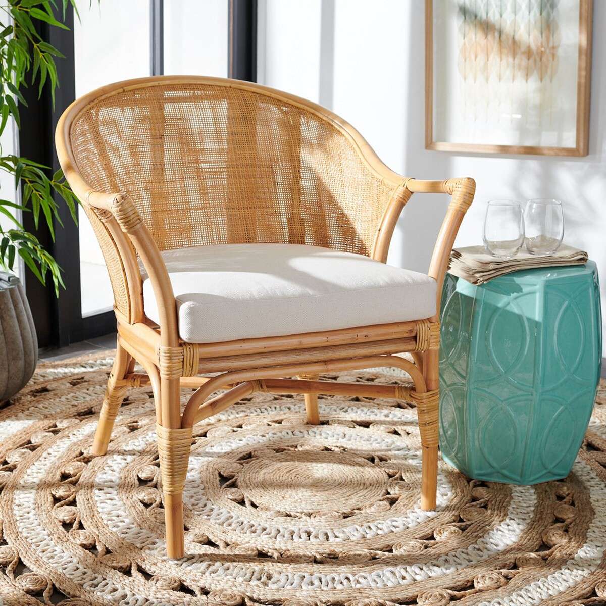 Safavieh Dustin Rattan Accent Chair W/ Cushion - Natural - Image 4