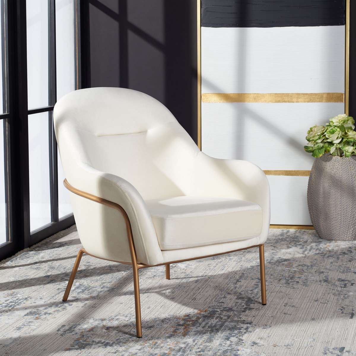Safavieh Eleazer Velvet Accent Chair - Cream Velvet - Image 4