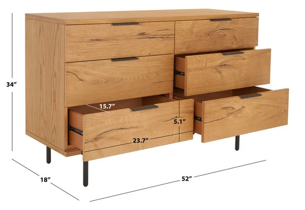 Safavieh Elizabella 6 Drawer Wood Dress - Oak - Image 3