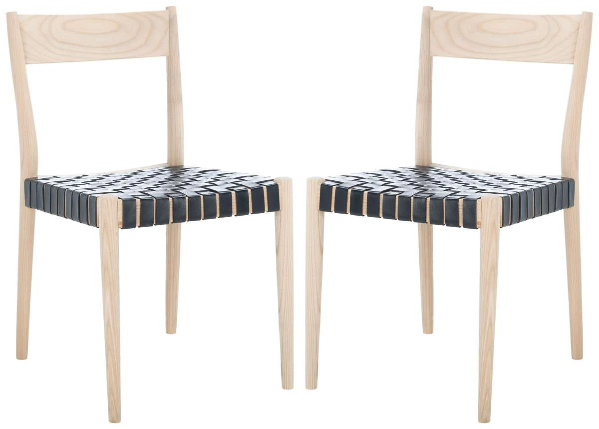 Safavieh Eluned Leather Dining Chair Set Of 2 - Black - Image 3