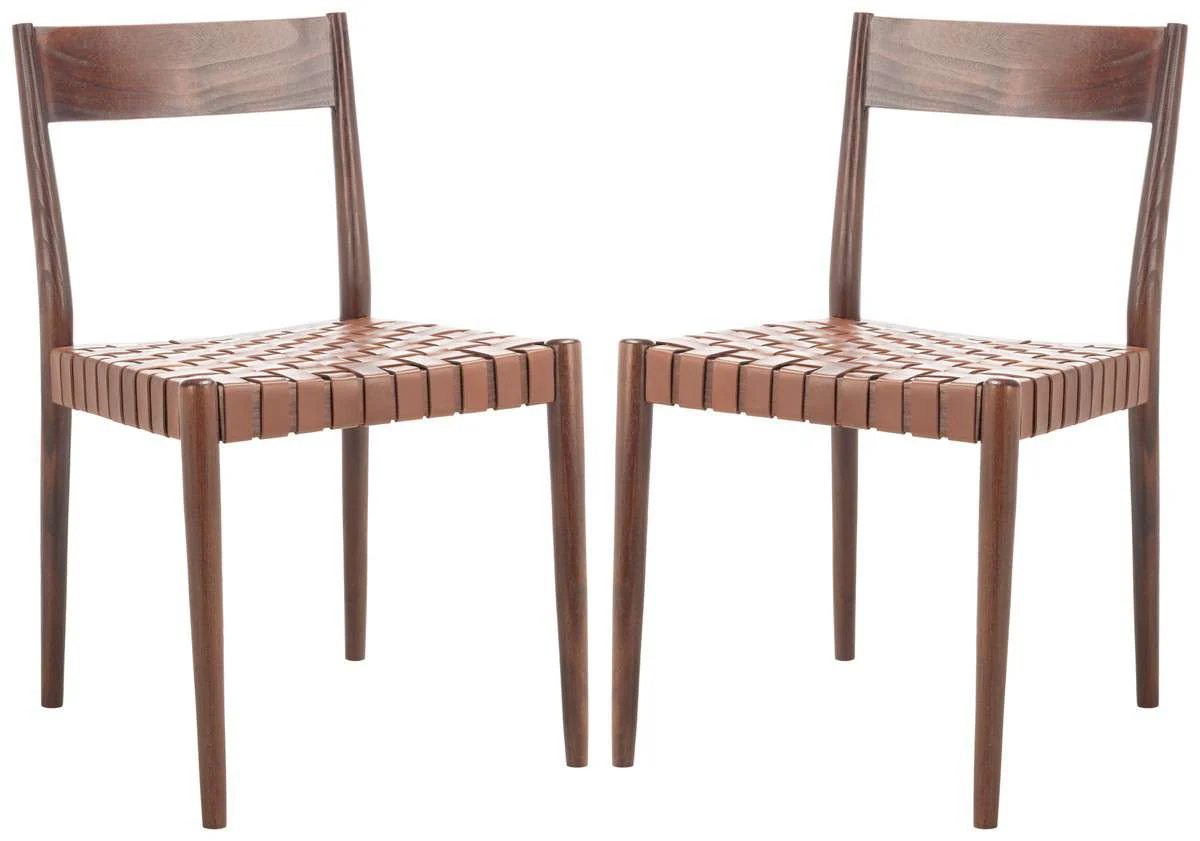 Safavieh Eluned Leather Dining Chair Set Of 2 - Cognac - Image 3