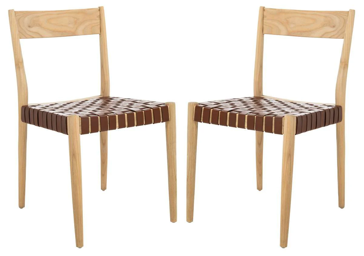 Safavieh Eluned Leather Dining Chair Set Of 2 - Cognac - Image 3