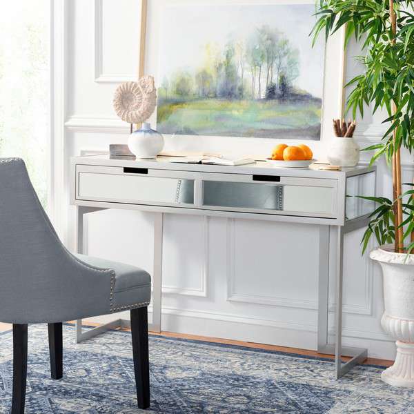 Safavieh Enzo 2 Drawer Mirrored Desk - Silver - Image 4