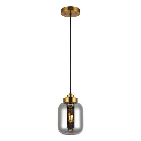 Safavieh Ethyx, 6 Inch, Smoke Grey/Brass, Glass/Iron Pendant - Smoke Grey - Image 2