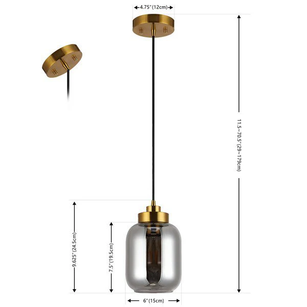 Safavieh Ethyx, 6 Inch, Smoke Grey/Brass, Glass/Iron Pendant - Smoke Grey - Image 3