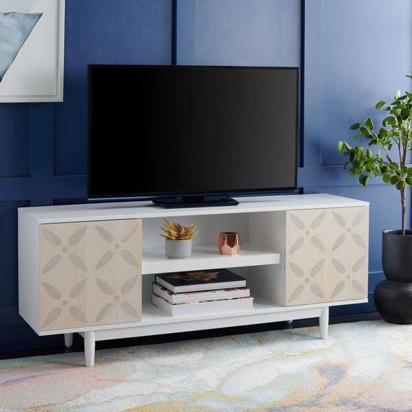 Safavieh Faye 3 Shelf Patterned Media Stand - White Washed - Image 4