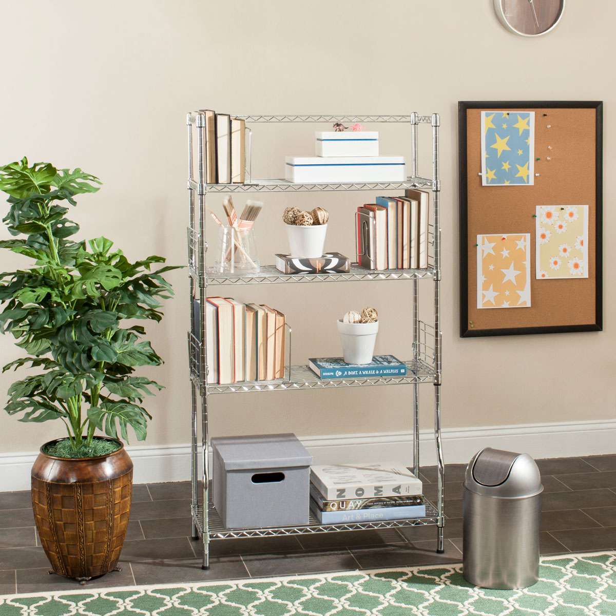 Safavieh Fernand Chrome Wire Book Rack (29.5 In. W X 11.8 In. D X 53.1 In. H) - Chrome - Image 2