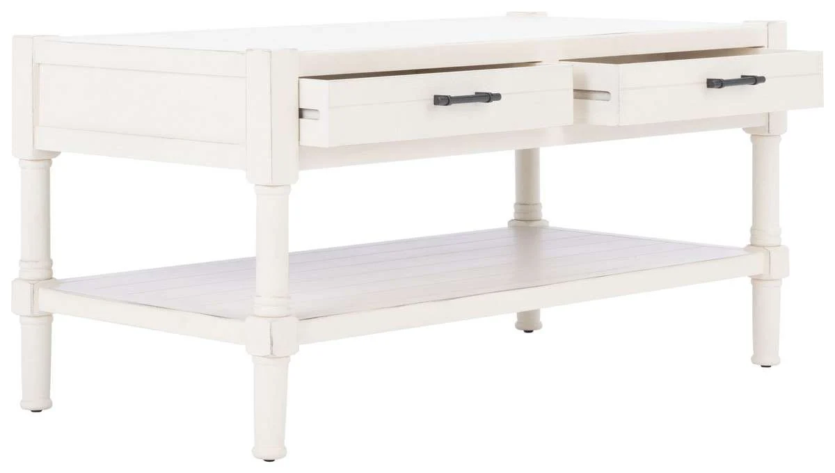 Safavieh Filbert 2 Drawer Coffee Table - Distressed White - Image 3