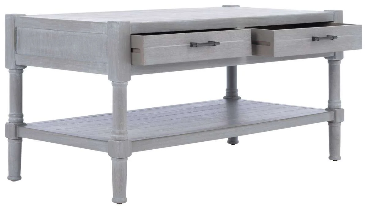 Safavieh Filbert 2 Drawer Coffee Table - White Washed Gray - Image 3