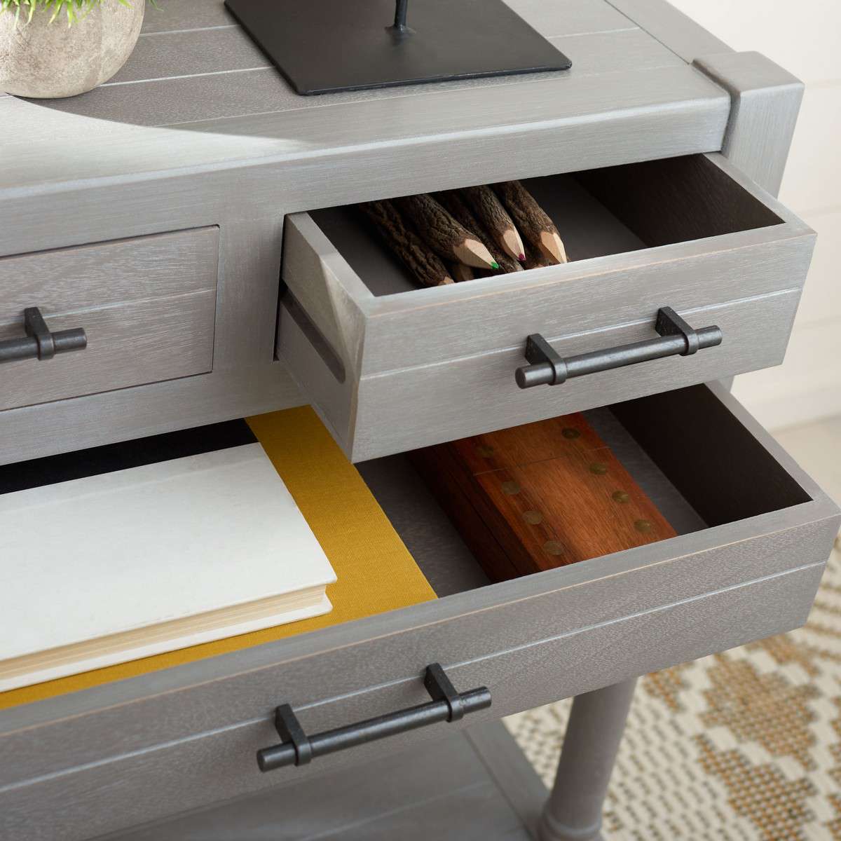 Safavieh Filbert 3 Drawer Console Table - White Washed Gray - Image 4