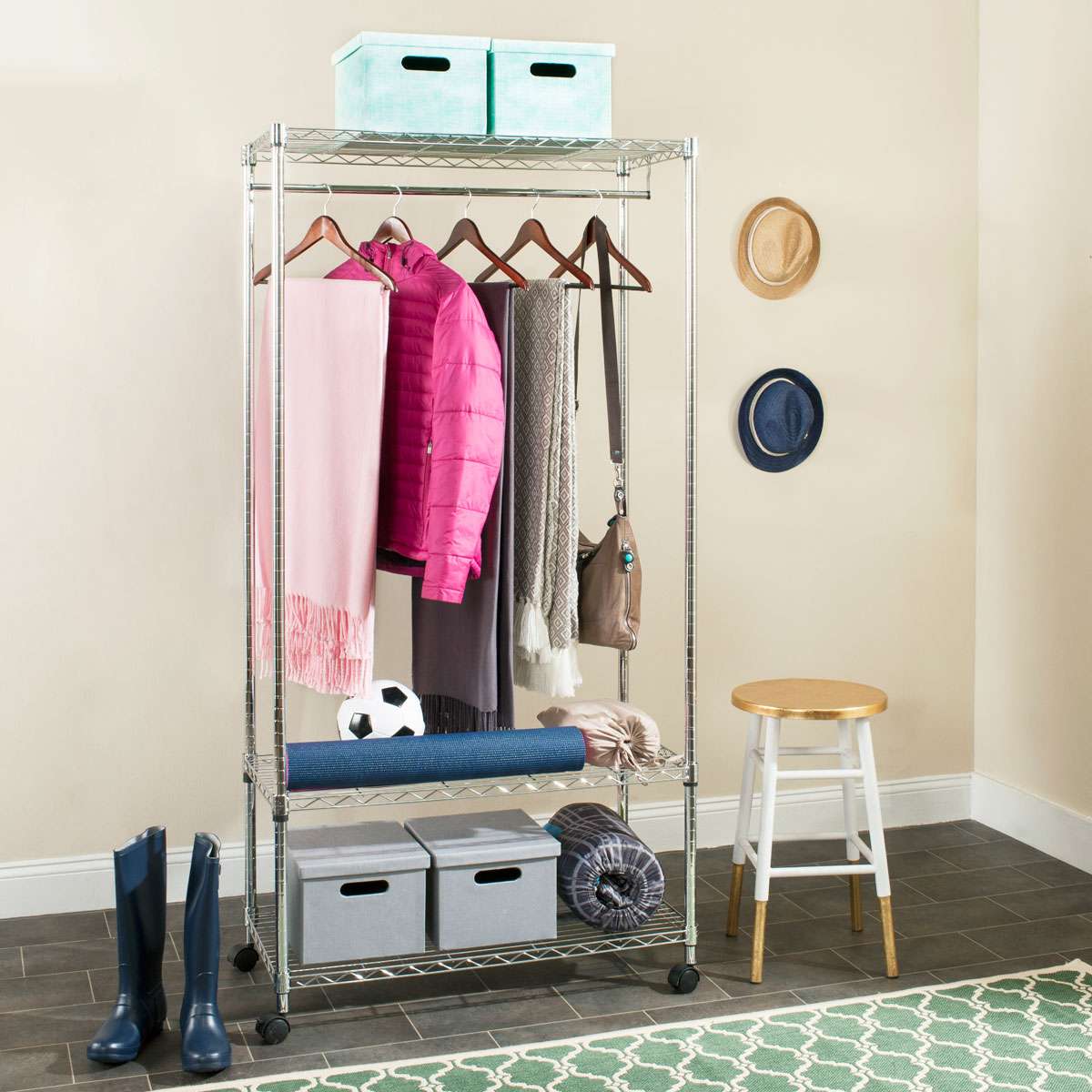 Safavieh Gordon Chrome Wire 3 Tier Garment Rack (35.4 In. W X 17.7 In. D X 70.9 In. H) - Chrome - Image 2