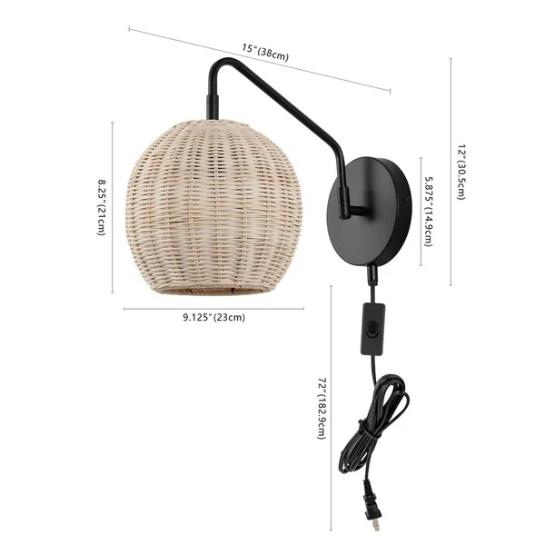 Safavieh Grigory, 15 Inch, Natural/Black, Rattan/Iron Wall Sconce Set Of 2? Set Of 2 - Black - Image 2