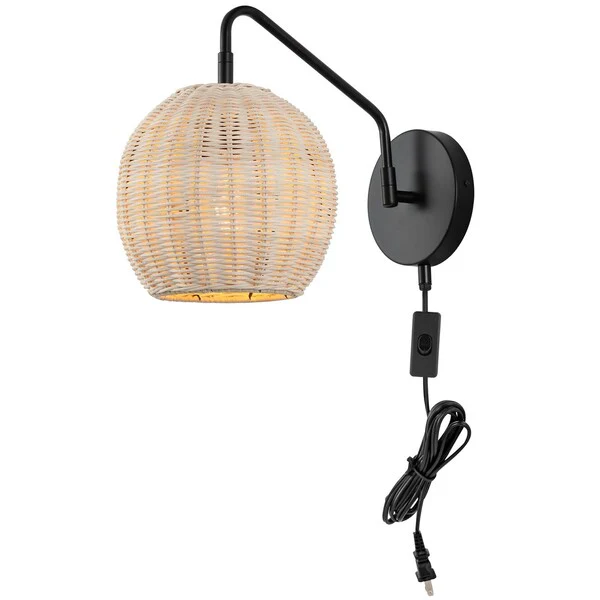 Safavieh Grigory, 15 Inch, Natural/Black, Rattan/Iron Wall Sconce Set Of 2? Set Of 2 - Black - Image 3