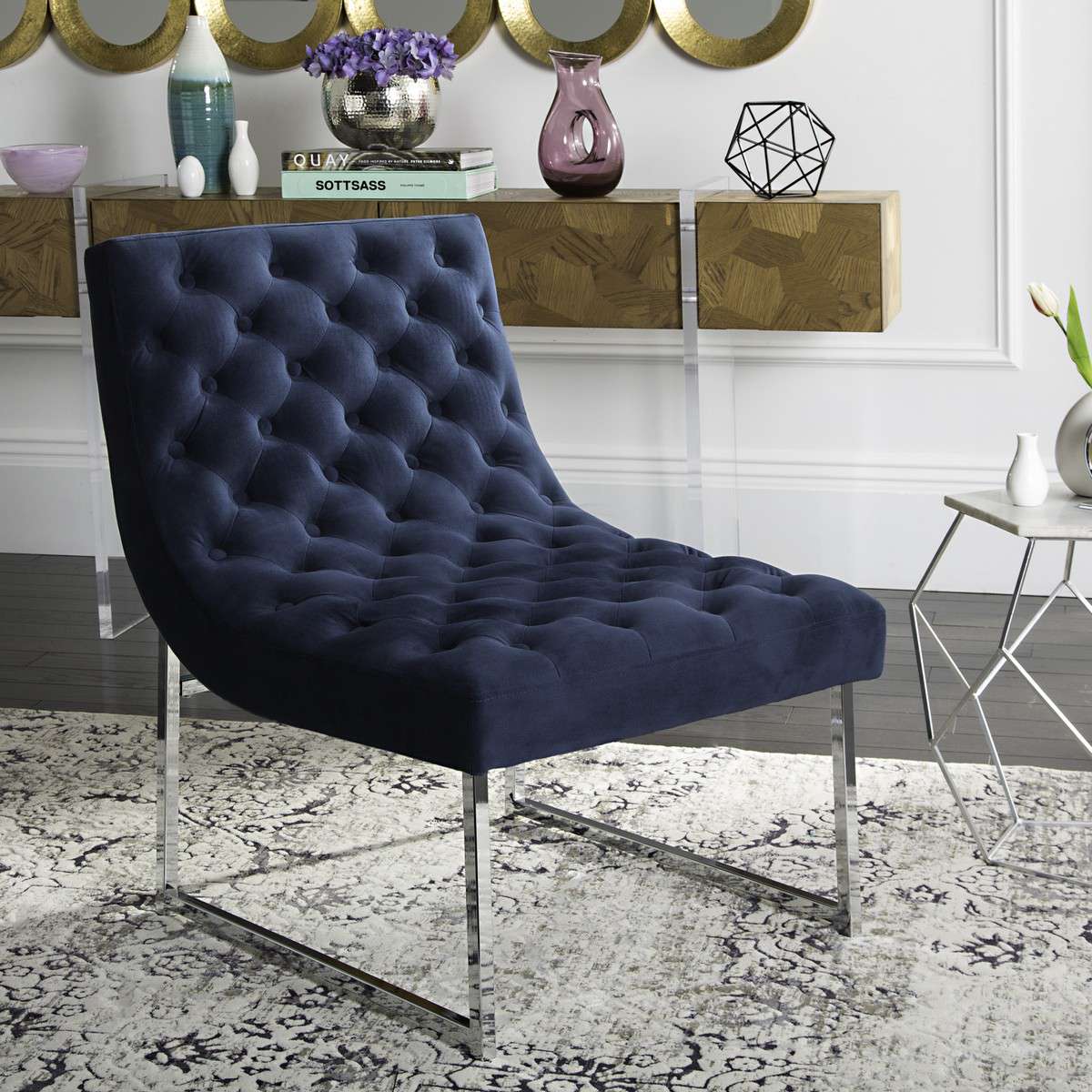 Safavieh Hadley Velvet Tufted Accent Chair - Navy Velvet - Image 4