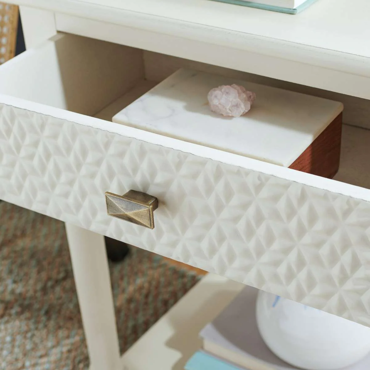 Safavieh Halton 1Drw Accent Table - Distressed White - Image 4