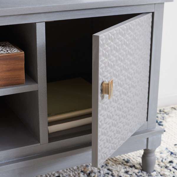 Safavieh Halton 2 Door 1 Shelf Media Stand - White Washed Gray - Image 3