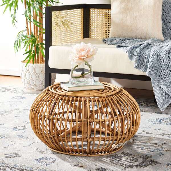 Safavieh Jacynda Round Ottoman - Honey Brown Wash - Image 4