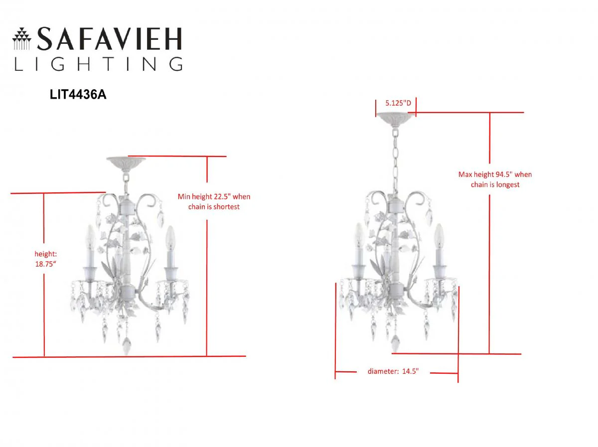 Safavieh Jasper 3 Light White 14.5 Inch Dia Adjustable Chandelier - White - Image 3