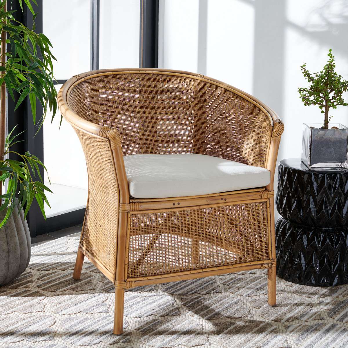 Safavieh Jessica Rattan Accent Chair W/ Cushion - Honey Brown Wash - Image 4
