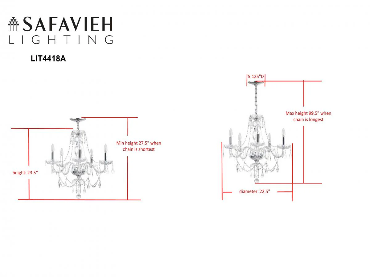 Safavieh Jingle 5 Light Chrome 22.5-Inch Dia Adjustable Chandelier - Chrome - Image 3
