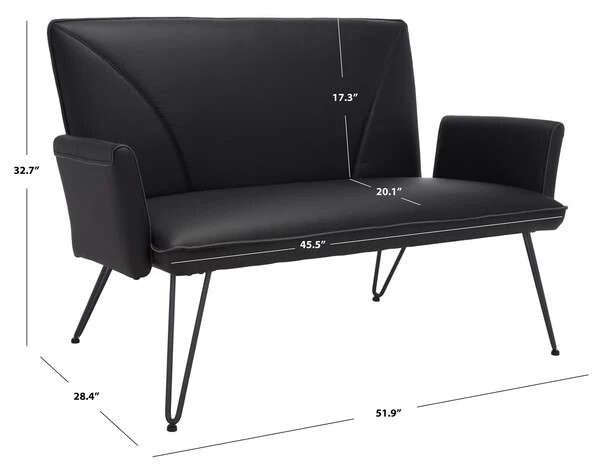 Safavieh Johannes Mid Century Modern Leather Settee - Black - Image 3