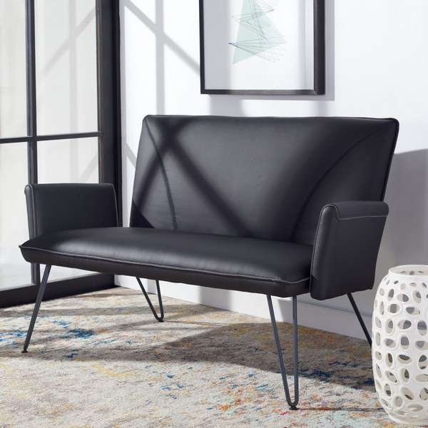 Safavieh Johannes Mid Century Modern Leather Settee - Black - Image 4