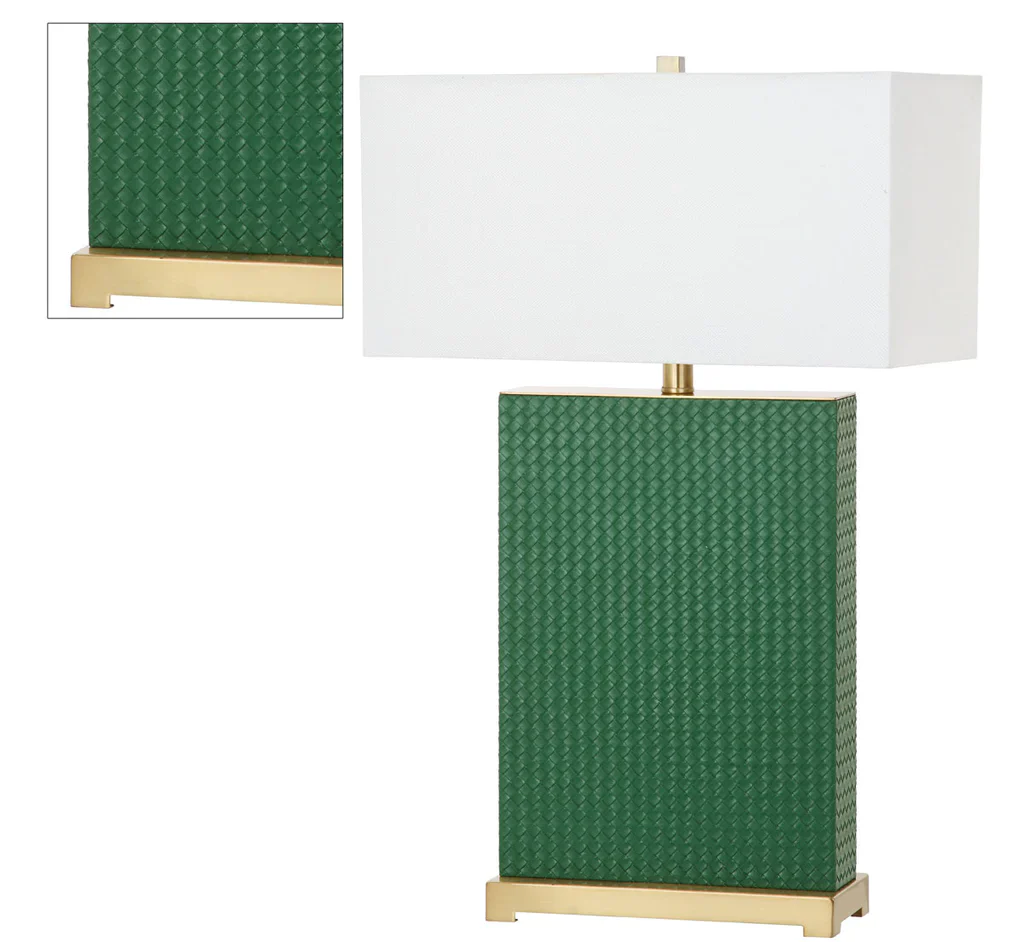 Safavieh Joyce 27.75-Inch H Faux Woven Leather Table Lamp Set Of 2 - Dark Green - Image 3
