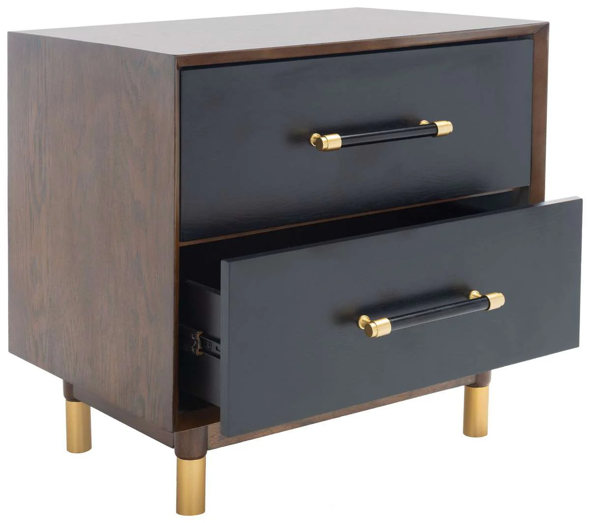 Safavieh Justice 2 Drawer Nightstand - Walnut With Black - Image 3