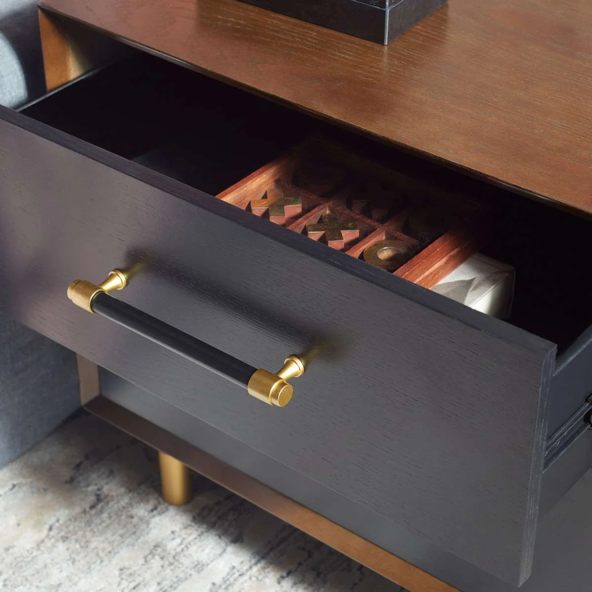 Safavieh Justice 2 Drawer Nightstand - Walnut With Black - Image 4
