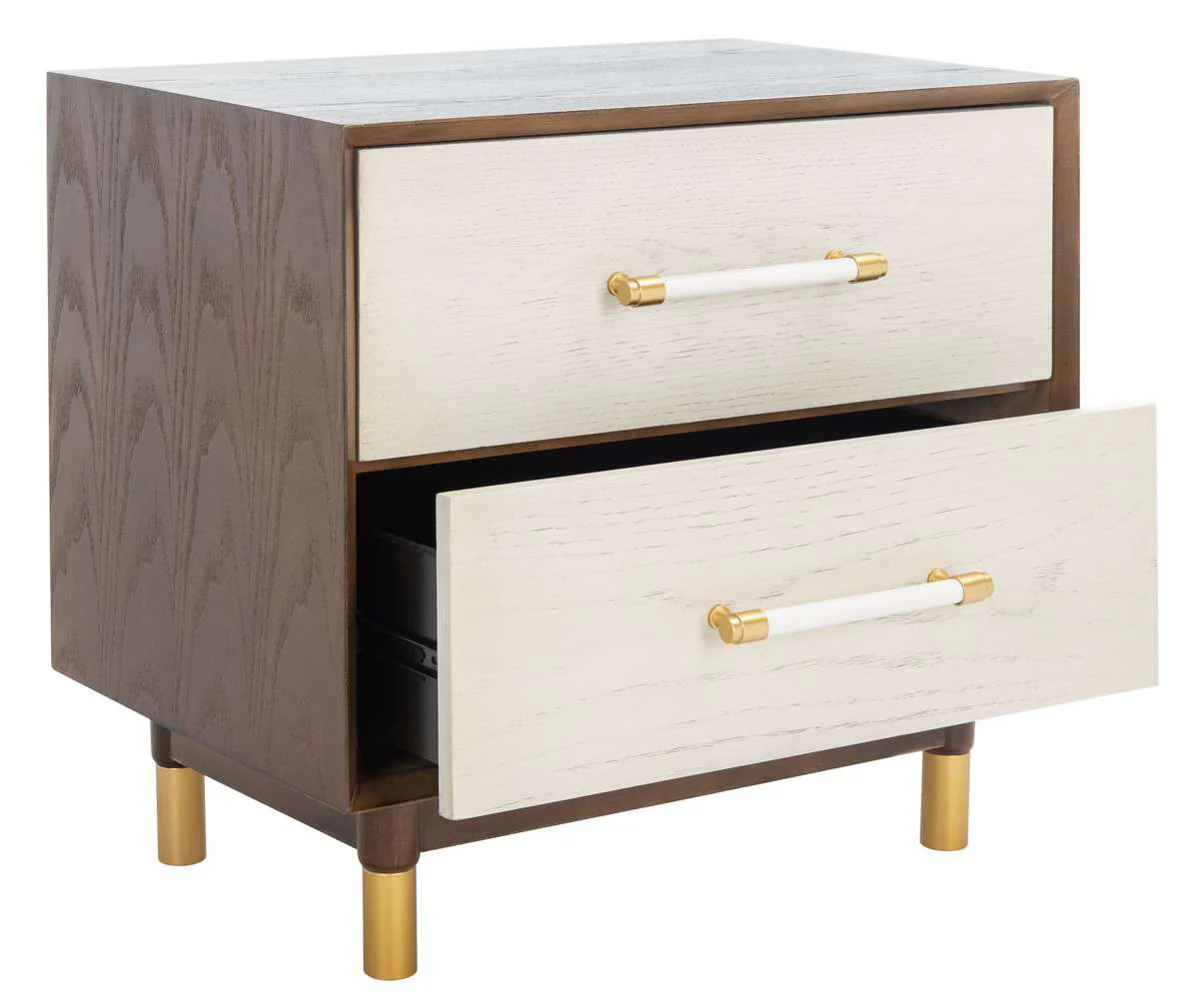 Safavieh Justice 2 Drawer Nightstand - Walnut With White Washed - Image 3