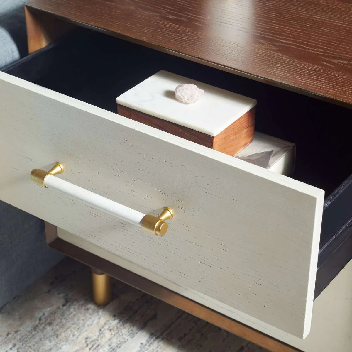 Safavieh Justice 2 Drawer Nightstand - Walnut With White Washed - Image 4